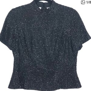 Black Tie Oleg Cassini Black Beaded Silk Blouse SZ 22 W